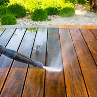 Pressure washing wooden deck