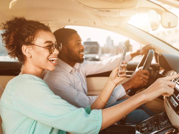 Couple using GPS navigation